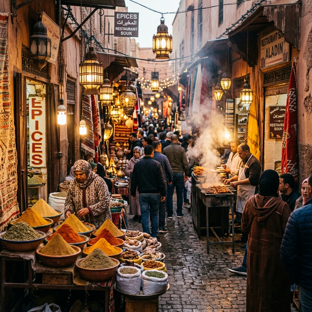 Morocco street food tour vendor stall and spices